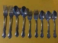 9 Pc SSS By Oneida Celebrity Stainless Mixed  Flatware Roses Forks Spoons Mint
