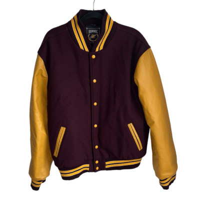 Vintage 90s Rennoc burgundy YELLOW Varsity Jacket size L wool 