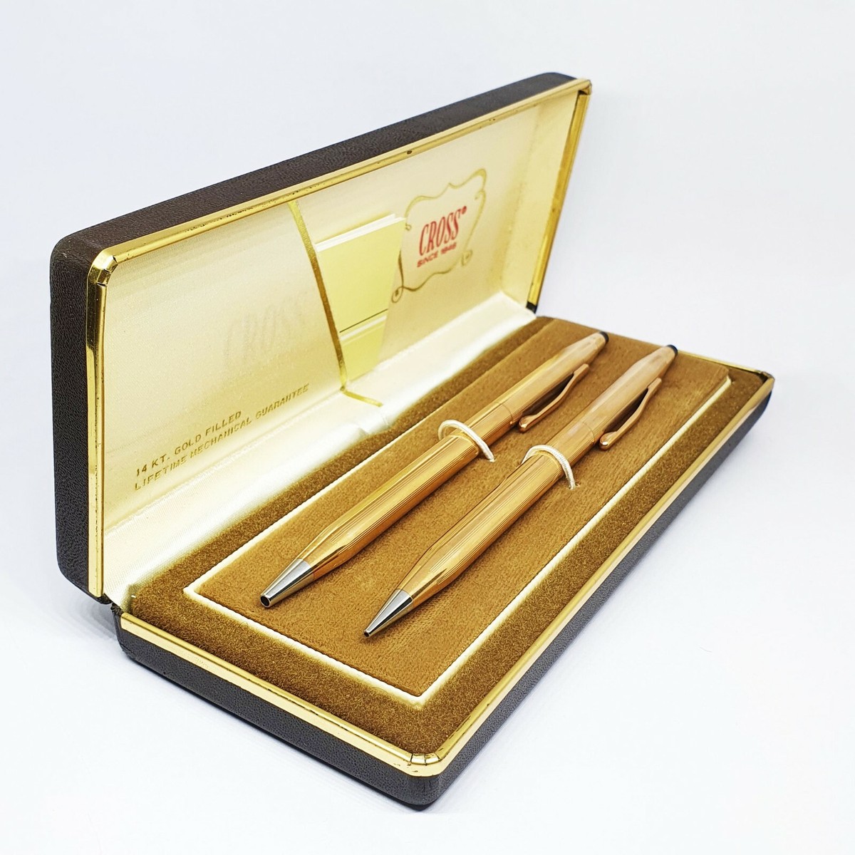 14k Gold Cross 18k Gold Filled Pen And Pencil Set Cross Set Ballpoint Pen  And Mechanical Pencil 14Kt Gold Filled With Case 620