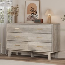 Wide Wooden Dresser with 6 Drawer Chest of Drawers for Bedroom Living Room