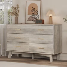 Wide Wooden Dresser with 6 Drawer Chest of Drawers for Bedroom Living Room