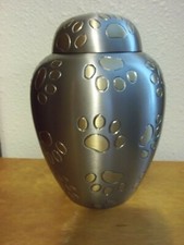 Pewter w/Gold Paw Prints Brass Dome Urn Small/Med. 5.5" up to 43