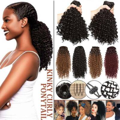 8'' Afro Kinky Curly Ponytail Puff Afro Bun Updo Hair Synthetic Drawstring Piece