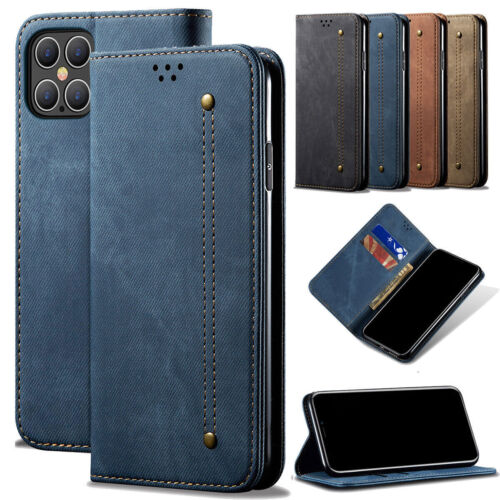 Canvas Leather Magnetic Case Flip Cover for iPhone 15 14 13 12 11 Pro Max XR - Picture 1 of 11