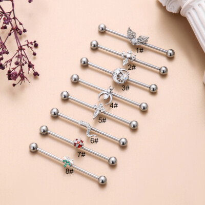 Zircon Industrial Scaffold Piercing Ear Bar Barbell Stainless Steel 1.2mm 45mm