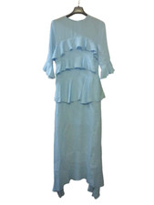 Pretty Little Thing Frill Detail Maxi Dress 3/4 Sleeve Ruffle Blue Women UK 8