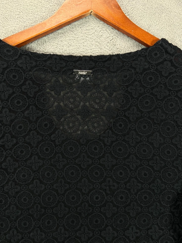 Laundry By Shelli Segal Black Full Lace Dress Scallop Womens Large 3/4 Sleeve - Image 4 of 4