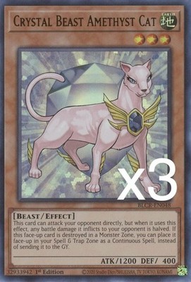 3X Yugioh Crystal Beast Amethyst Cat BLCR-EN048 Ultra Rare 1st Edition NM