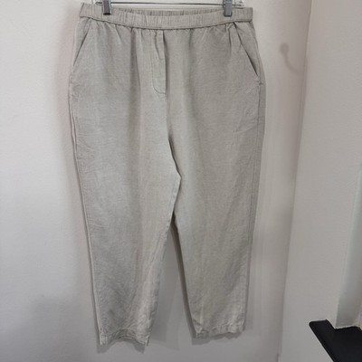 Oysho Linen Blend Pull On Pants L | Beige Relaxed Tapered Coastal
