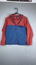 Patagonia Jacket Youth 12 Blue Red Fleece Hooded Full Zip Colorblock Outdoor