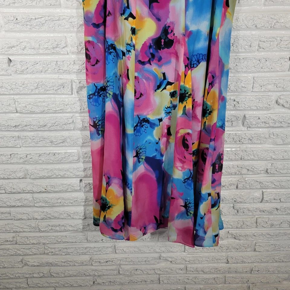 Anne Klein Women Skirtt 16 ALine Midi Silk Blue Pink Floral Watercolor Lined Zip - Image 4 of 4