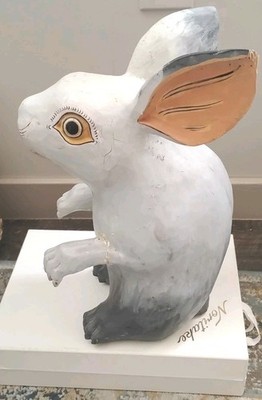 Vintage Wood Carving Crazy Eyed Mexican Rabbit with Claws Folk Art  READ