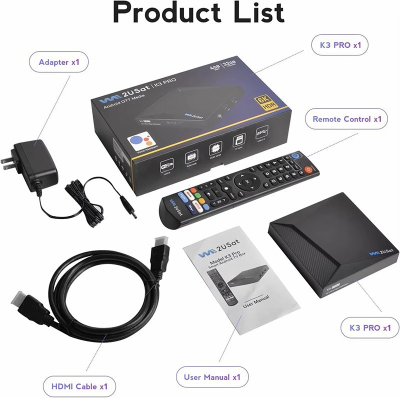 Super Box S6 6K We2USat K3 PRO Android TV Box Smart WiFi Voice Remote Radio