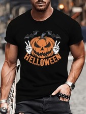 Men's Casual Short-Sleeve T-Shirt with Halloween Pumpkin Print - Breathable Po