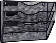 3 Pocket Mesh Hanging Wall File Organizer, Wall Mounted Mail Paper Document Fold
