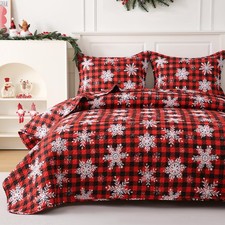 JSD Christmas Quilt Set Full/Queen, Red Buffalo Plaid Snowflakes Bedspreads, ...