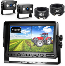 2 Wired Rear View Backup Camera System, 7" 1080P Monitor IP69K Waterproof Vibrat