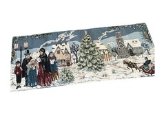 Vintage Victorian Carolers Tapestry Table Runner 32  x 12  Christmas Street Scene