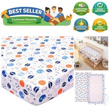 Crib Sheet - 1 Pack Sports Theme Nursery Bedding Sheet - Footballs Printed St...