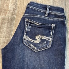 Silver Jeans Co. Women  s Distressed Dark Wash Ankle Jeans Size 31x22.5
