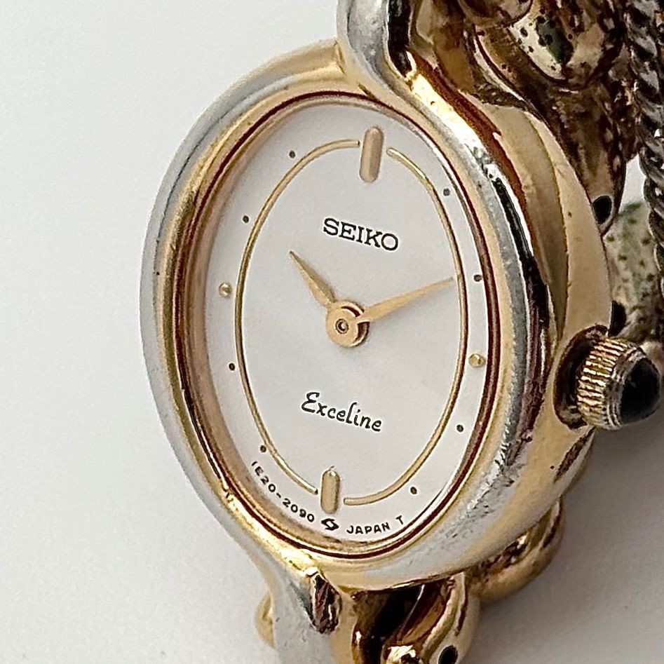 SEIKO Exceline Dress Watch Ladies Quartz 1E20-6220 Gold Oval | eBay