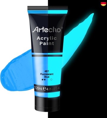 Artecho Acrylfarbe Leuchtfarbe Blau 120 ml, Wasserfest und Lichtecht, Schnell