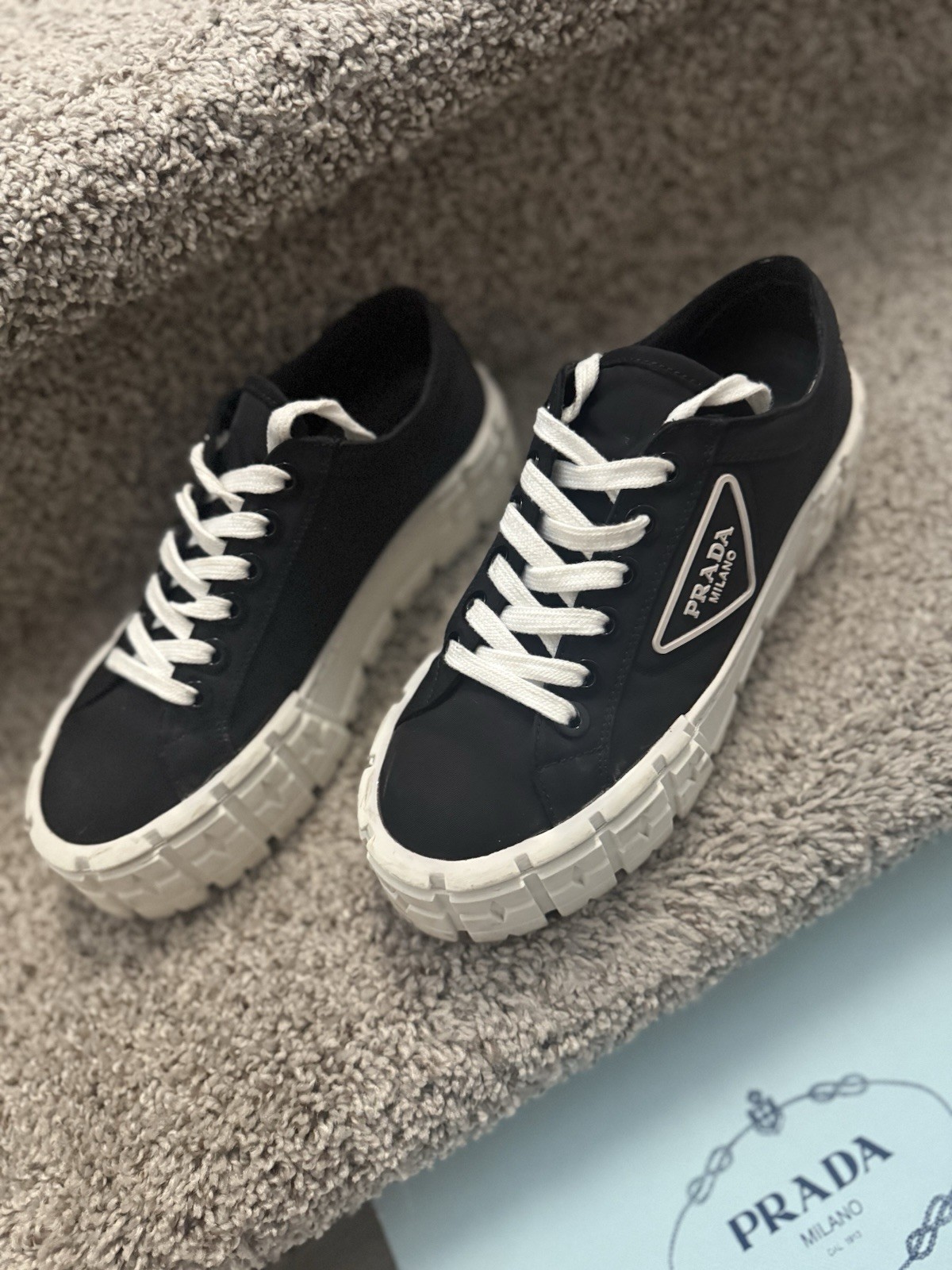 Prada White Leather Low-Top Sneakers with Embroidered Logo