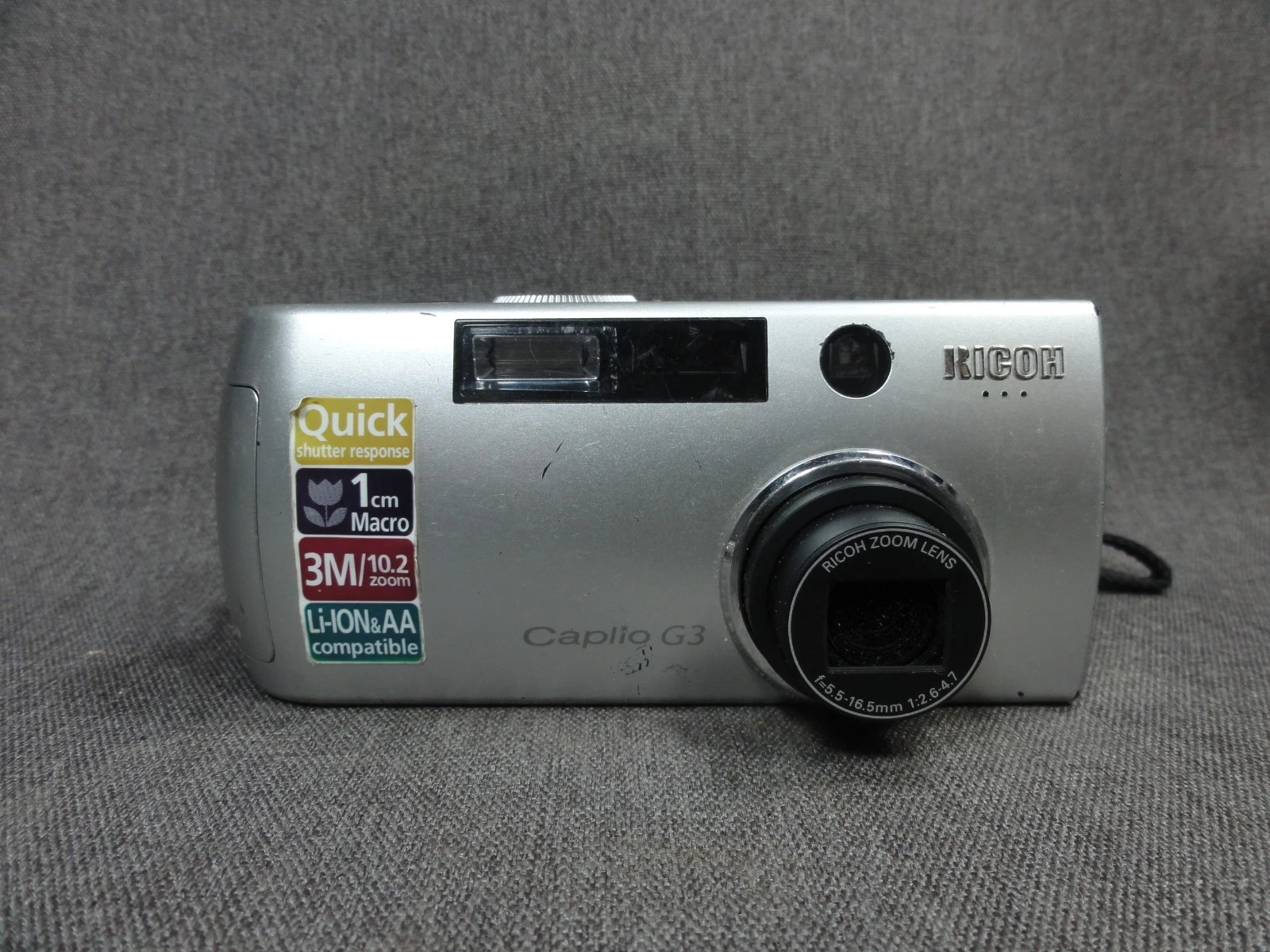 VTG RICOH CAPLIO G3 DIGITAL COMPACT CAMERA 3.2MP Y2K DIGICAM TESTED + 512MB SD
