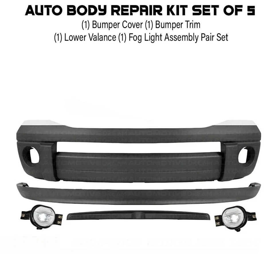 Front Bumper Cover Primed & Fog Lights Assembly For 2006-2009 Dodge Ram 1500 Foto 2 de 4