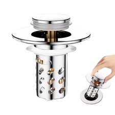 Bathroom Sink Pop Up Stopper, Stainless Steel Drain Strainer with Hair Catche...
