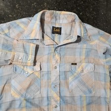 Vintage 60s 70s Lee Western Cowboy Rodeo Shirt Mens Large Plaid Pearl Snap