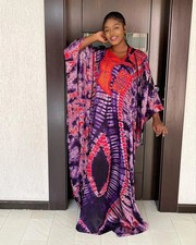 Tie-Dye Dashiki Embroidered African Dress with Matching Scarf C250290