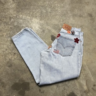 Vintage Levis Patchwork 560 Jeans 29Wx29L Light Wash Blue Hippie Boho Loose Fit