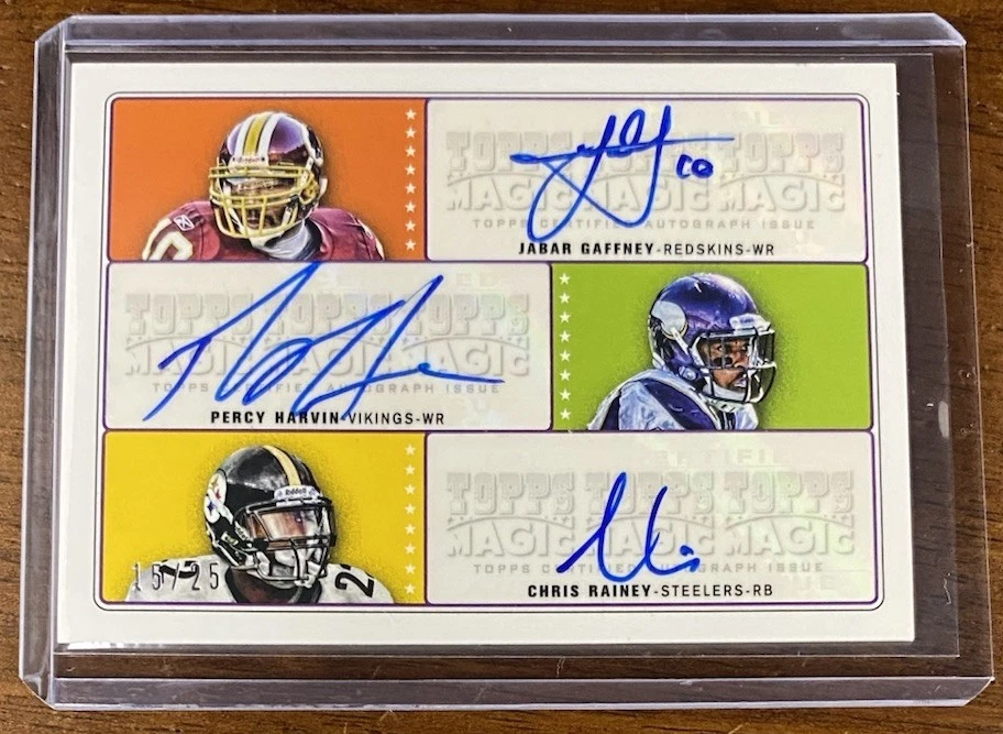 2012 TOPPS MAGIC TRIPLE AUTOGRAPH PERCY HARVIN,JABAR GAFFNEY,CHRIS RAINY/25 READ - Image 3 of 4