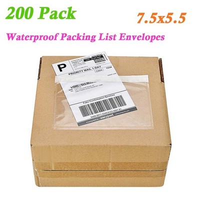 200 Pack Clear Packing List Envelopes 7.5x5.5 Invoice Shipping Labels Pouches