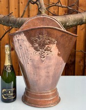 ANTIQUE FRENCH COPPER GRAPE HARVEST HOD BUCKET - PLANTER, LOG BUCKET, ICE BUCKET