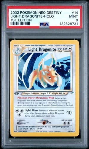 2002 POKEMON NEO DESTINY 1ST EDITION #14 LIGHT DRAGONITE-HOLO PSA 9