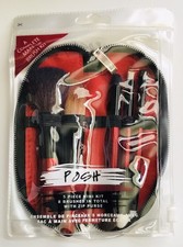 New Posh 5 Piece Mini Cosmetic Makeup Brush Set with Red Black Zip Case