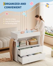 Multi Purpose Nursery Changing Table Dresser, Storage Drawers Cabinet Shelves