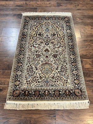 Silk Turkish Rug 3x5 Kayseri Tree of Life Birds Handmade Vintage