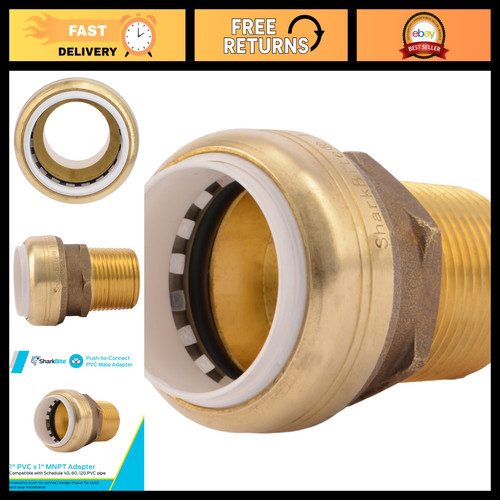 1" PVC x 1" MNPT Adapter - Push to Connect Brass Plumbing Fitting for PEX, Coppe