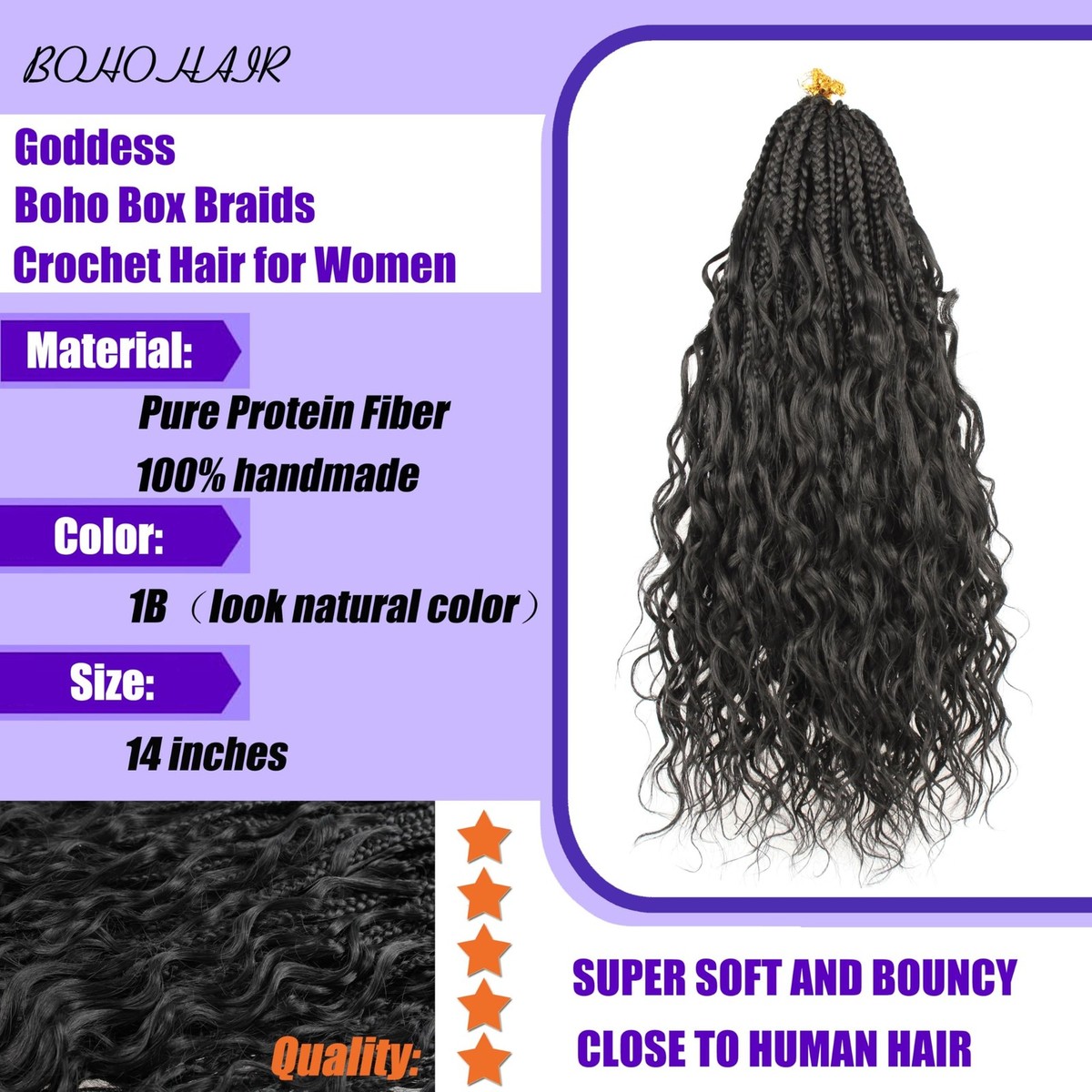 Goddess Box Braids Crochet Hair 14 inch Pure Protein Fiber 