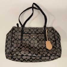 Coach Black/Grey Coated Canvas and Leather Peyton Signature Pocket Tote