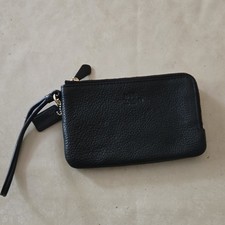 Coach Black Zip Wristlet Wallet Clutch Pouch, Solid with Logo Accents