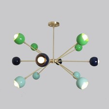 12 Arms Mid century Brass Eyeball Shades Colorful Sputnik Chandelier Light