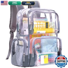 Vorspack Heavy Duty Clear Backpack, Large Transparent Clear Bookbag, Grey