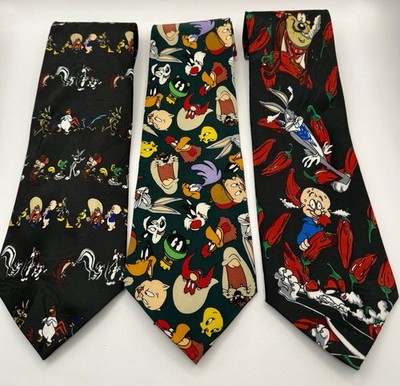 Vintage Lot 3 Looney Tunes Ties Bugs Bunny 1990s Cartoon Character Warner Bros