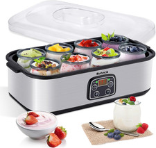 Yogurt Maker with 8 Glass Jars, Time Temp Adjustable Control Yogurt Machine, H