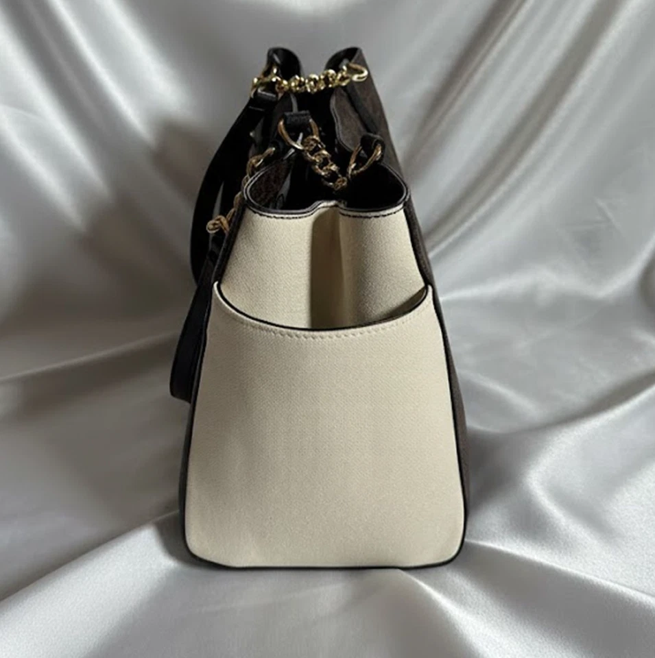 Calvin Klein Tote Bag Monogram Brown With Beige sides & Gold Chain Purse New - Image 4 of 4