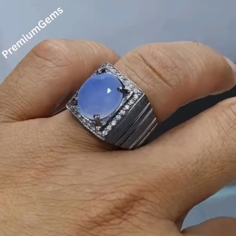 Anillo Yamani Aqeek/Akeek 100 % natural, anillo hecho a mano de plata de ley 925 Foto 2 de 4